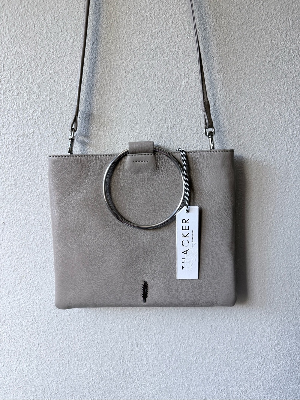 Thacker New York Taupe Leather Hard Handle Sculpture Crossbody Bag